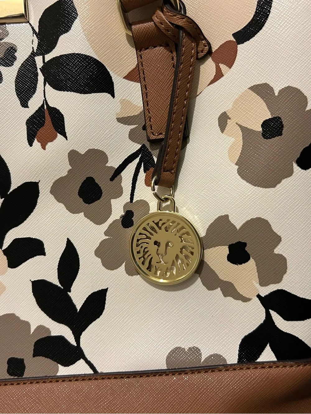 Anne Klein Floral Dome Satchel Bag Cream Tan Brown NEW